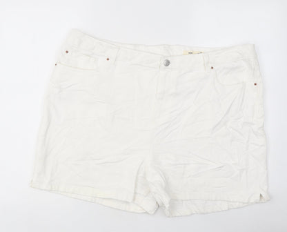 Marks and Spencer Womens White 100% Cotton Mom Shorts Size 22 L18 in Regular Zip