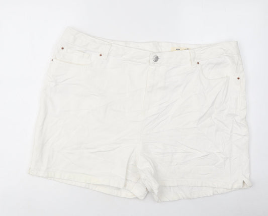 Marks and Spencer Womens White 100% Cotton Mom Shorts Size 22 L18 in Regular Zip