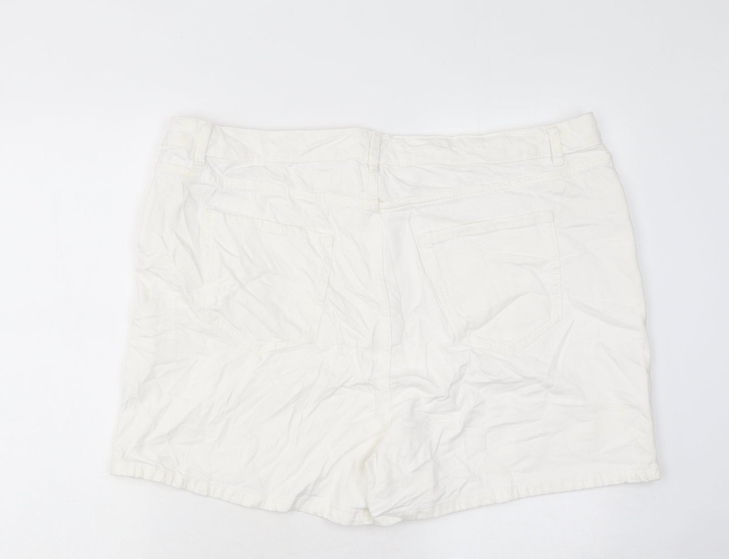 Marks and Spencer Womens White 100% Cotton Mom Shorts Size 22 L18 in Regular Zip