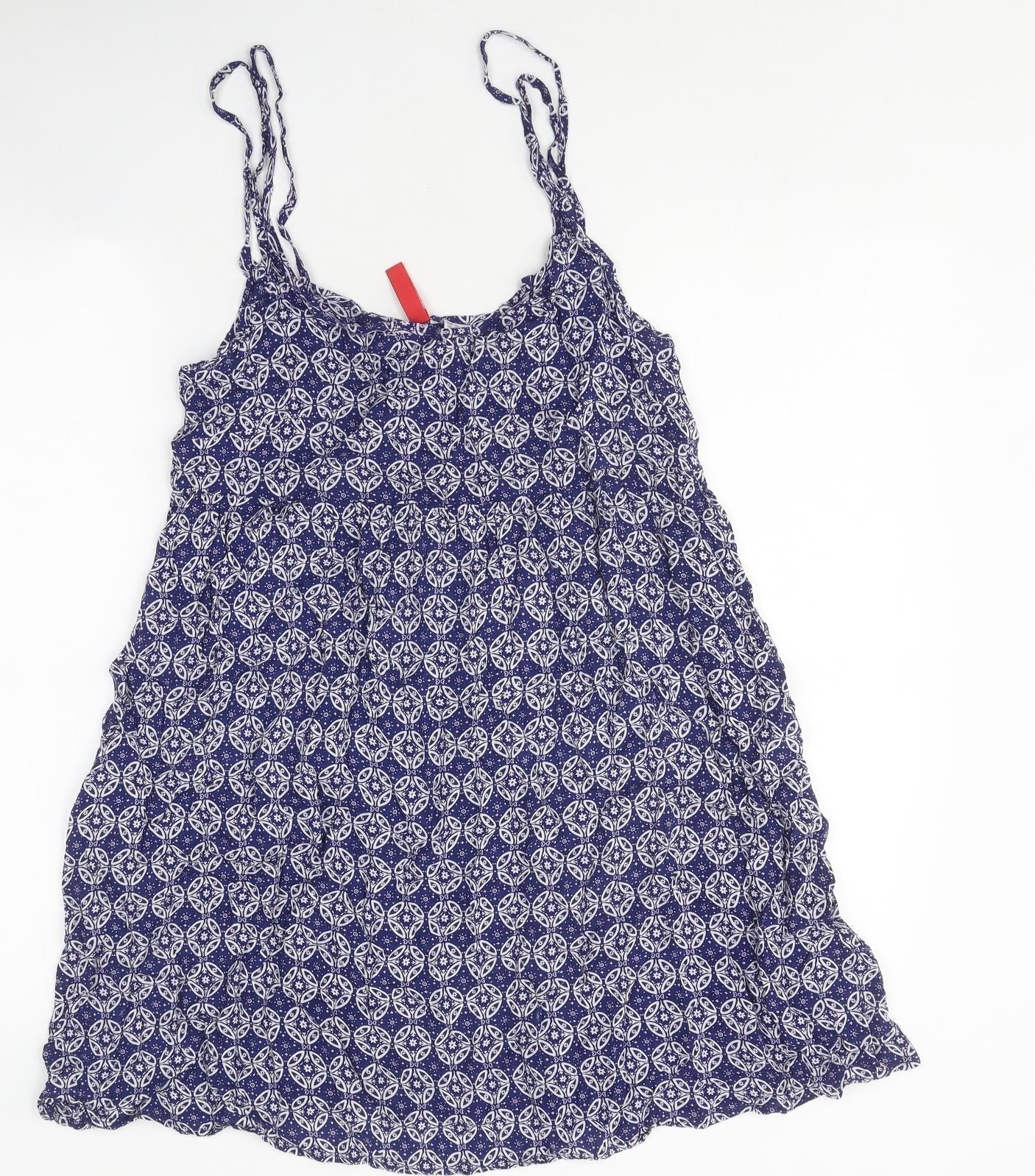 devided Womens Blue Geometric Polyester Basic Tank Size 8 V-Neck