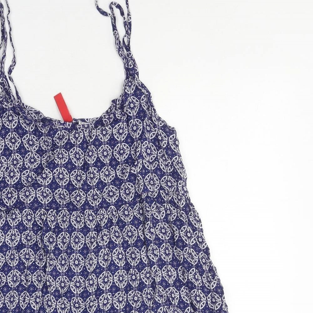 devided Womens Blue Geometric Polyester Basic Tank Size 8 V-Neck