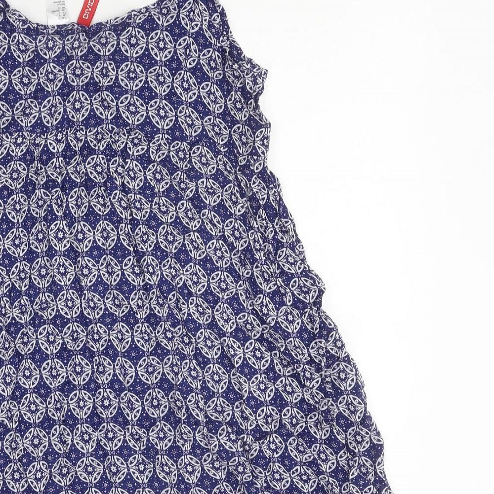 devided Womens Blue Geometric Polyester Basic Tank Size 8 V-Neck