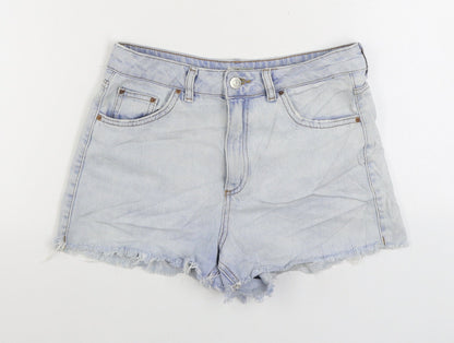 Topshop Womens Blue Cotton Hot Pants Shorts Size 8 Regular Zip
