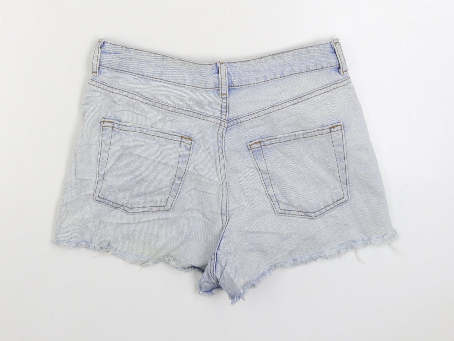 Topshop Womens Blue Cotton Hot Pants Shorts Size 8 Regular Zip