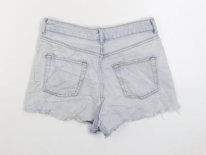 Topshop Womens Blue Cotton Hot Pants Shorts Size 8 Regular Zip