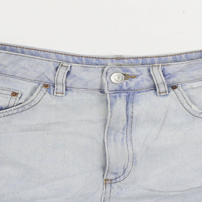 Topshop Womens Blue Cotton Hot Pants Shorts Size 8 Regular Zip