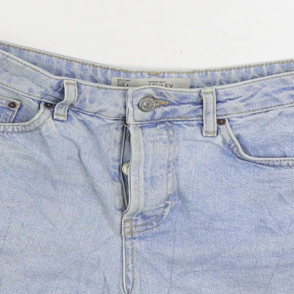 Topshop Womens Blue Cotton Hot Pants Shorts Size 4 Regular Zip