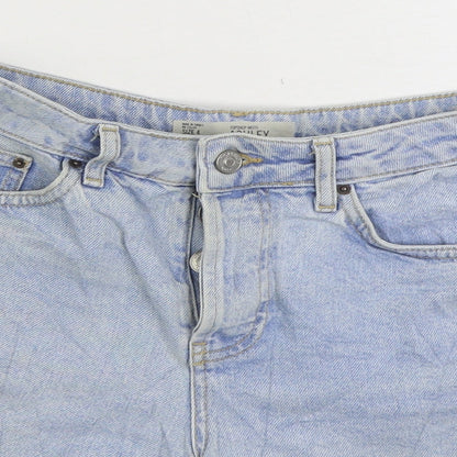 Topshop Womens Blue Cotton Hot Pants Shorts Size 4 Regular Zip