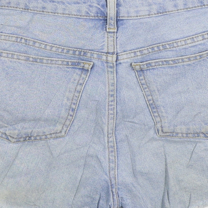 Topshop Womens Blue Cotton Hot Pants Shorts Size 4 Regular Zip
