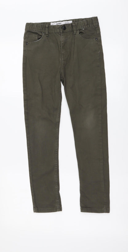 Denim & Co. Girls Green Cotton Skinny Jeans Size 10-11 Years Regular Button