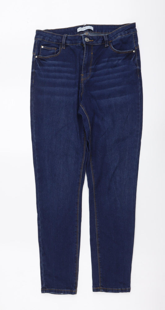 Denim & Co. Womens Blue Cotton Skinny Jeans Size 12 L27 in Regular Button