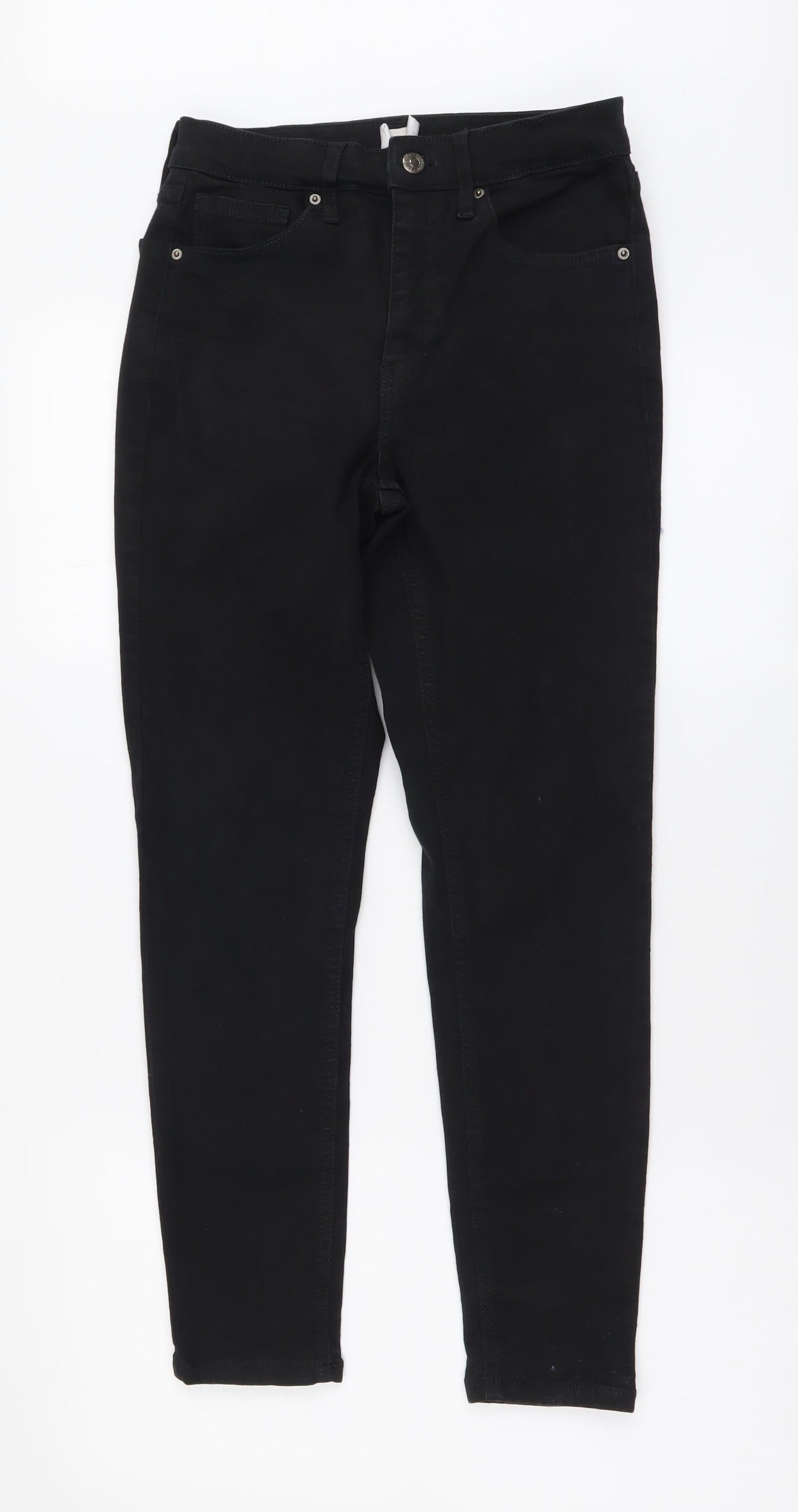 Topshop Womens Black Cotton Skinny Jeans Size 28 in L30 in Regular Button
