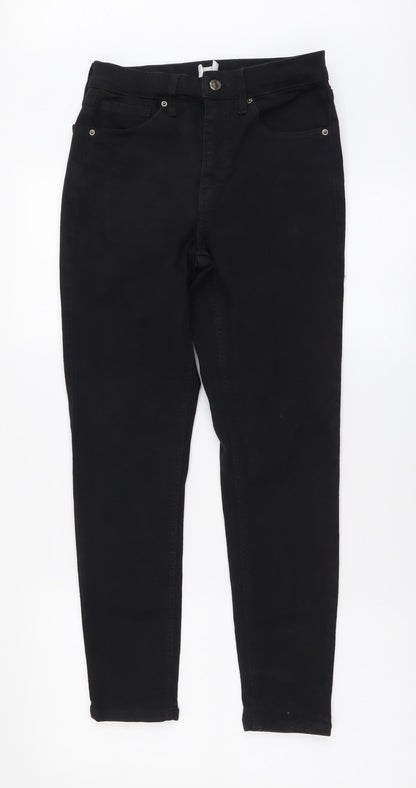 Topshop Womens Black Cotton Skinny Jeans Size 28 in L30 in Regular Button