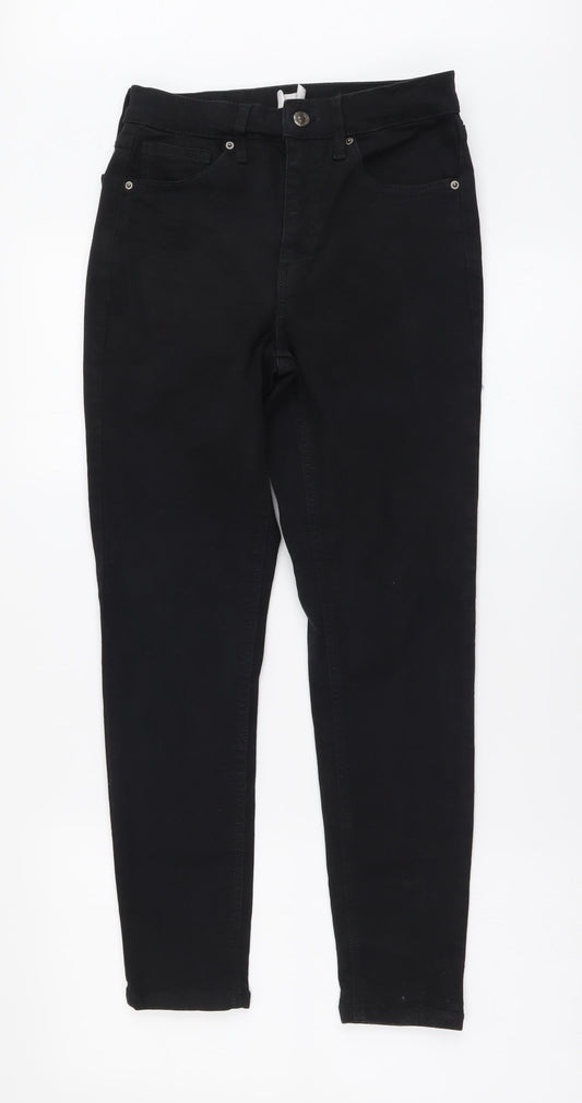 Topshop Womens Black Cotton Skinny Jeans Size 28 in L30 in Regular Button