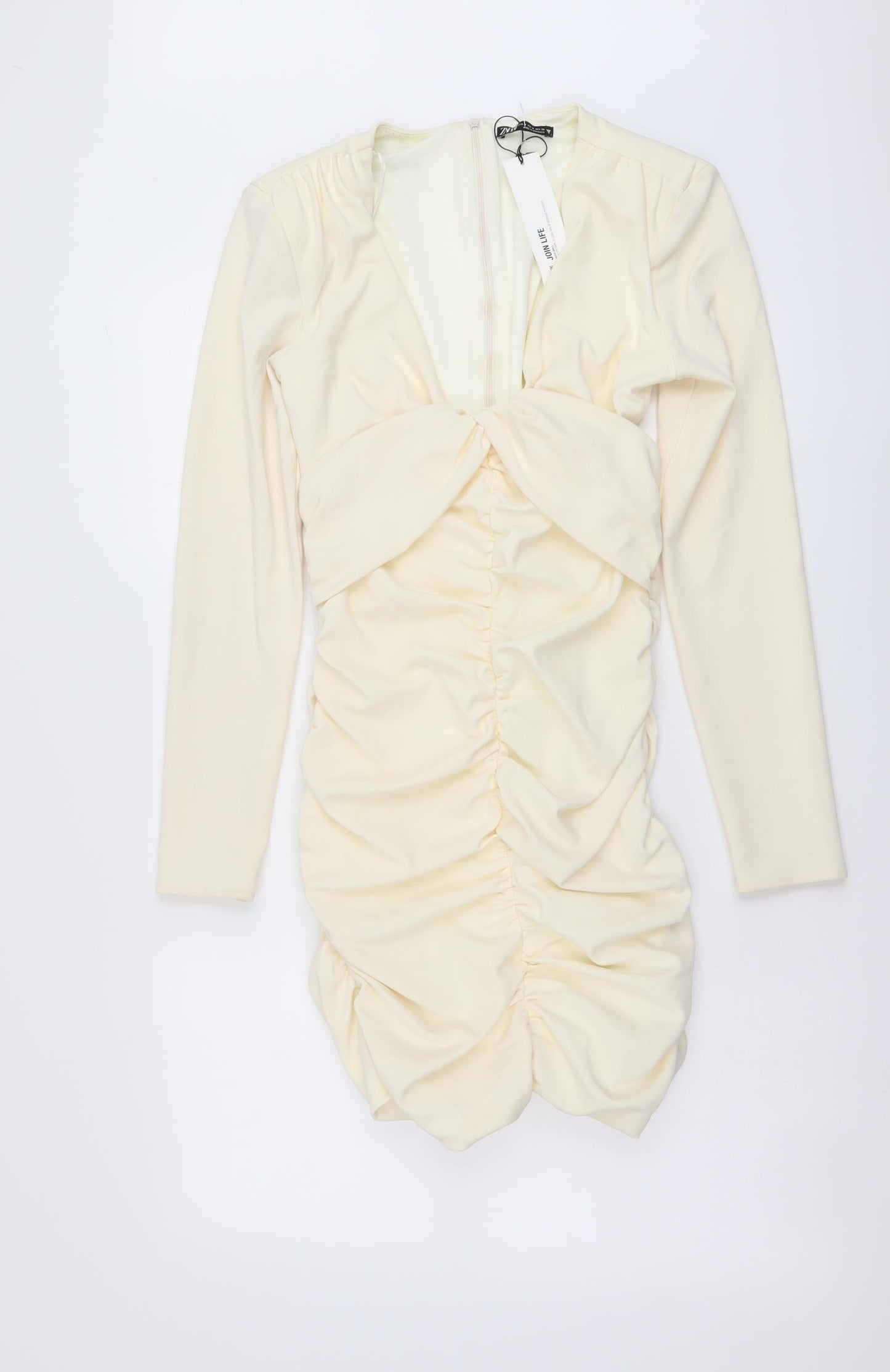 Zara Womens Ivory Polyester Mini Size M V-Neck Zip