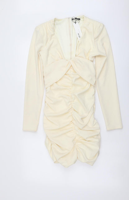 Zara Womens Ivory Polyester Mini Size M V-Neck Zip