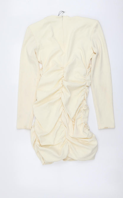 Zara Womens Ivory Polyester Mini Size M V-Neck Zip