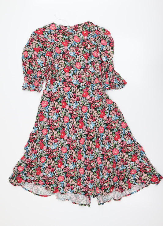 Marks and Spencer Womens Multicoloured Floral Viscose A-Line Size 6 V-Neck Pullover