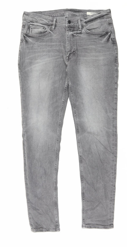 Marks and Spencer Mens Grey Cotton Skinny Jeans Size 34 in L31 in Regular Button