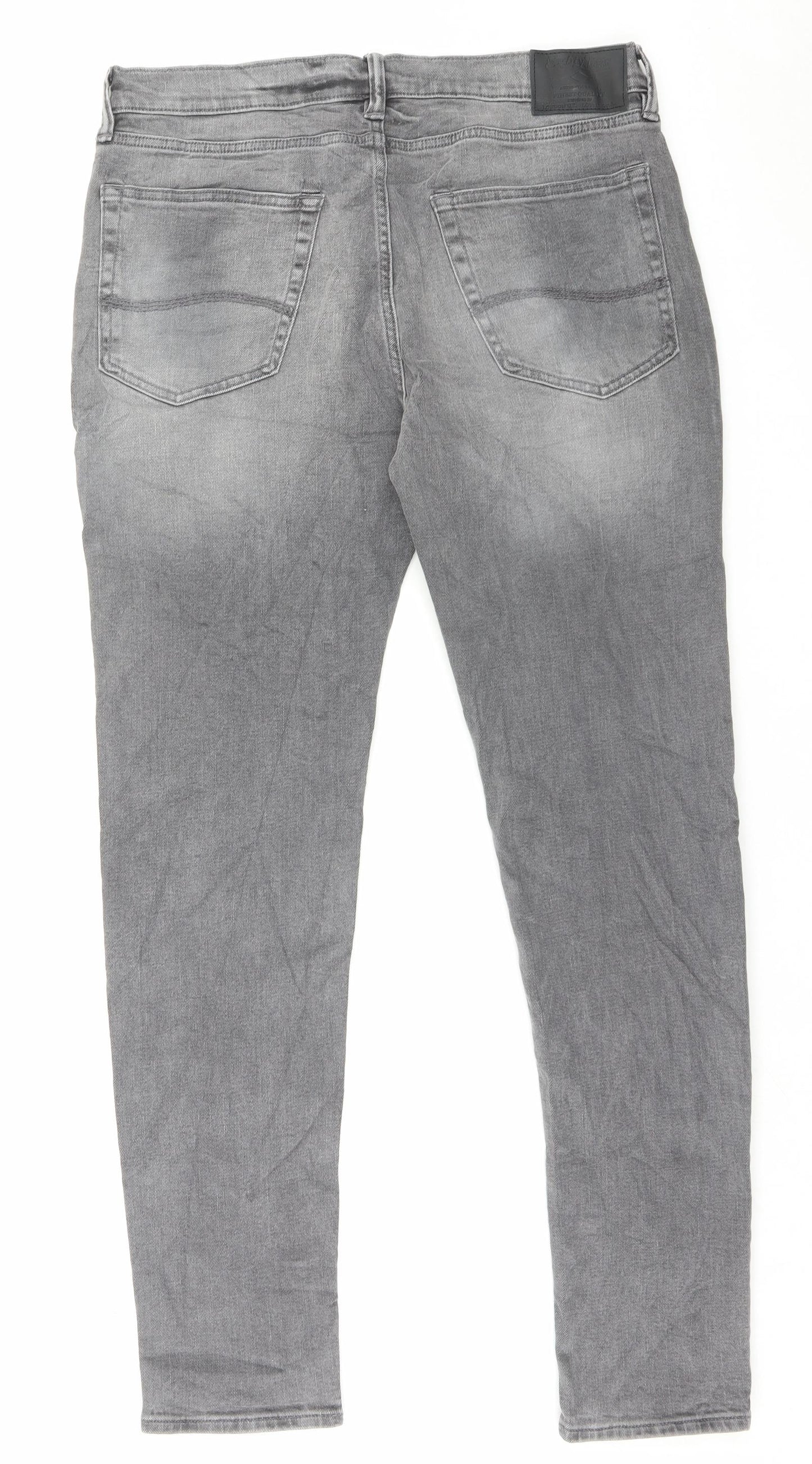 Marks and Spencer Mens Grey Cotton Skinny Jeans Size 34 in L31 in Regular Button