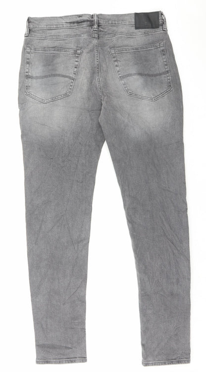 Marks and Spencer Mens Grey Cotton Skinny Jeans Size 34 in L31 in Regular Button