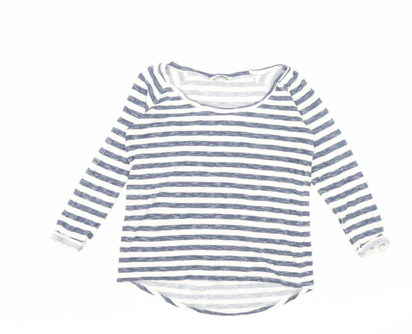 TU Womens Blue Striped Polyester Basic T-Shirt Size 8 Crew Neck