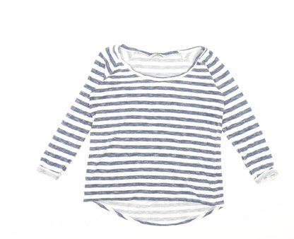 TU Womens Blue Striped Polyester Basic T-Shirt Size 8 Crew Neck