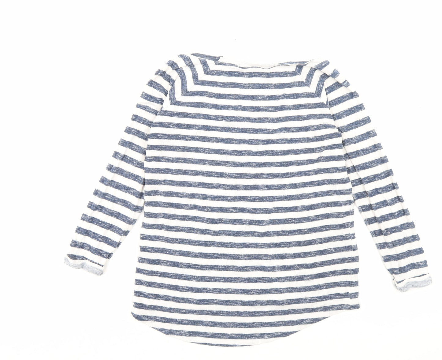 TU Womens Blue Striped Polyester Basic T-Shirt Size 8 Crew Neck