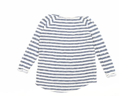 TU Womens Blue Striped Polyester Basic T-Shirt Size 8 Crew Neck