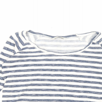 TU Womens Blue Striped Polyester Basic T-Shirt Size 8 Crew Neck