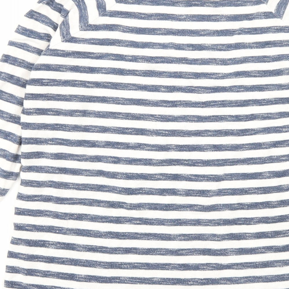 TU Womens Blue Striped Polyester Basic T-Shirt Size 8 Crew Neck