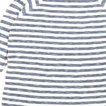 TU Womens Blue Striped Polyester Basic T-Shirt Size 8 Crew Neck