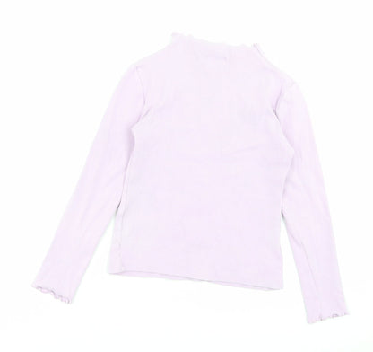 Matalan Girls Purple Cotton Basic Casual Size 9 Years High Neck Pullover - Lettuce Edging