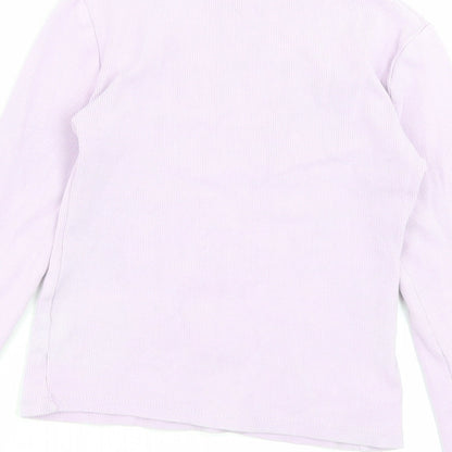 Matalan Girls Purple Cotton Basic Casual Size 9 Years High Neck Pullover - Lettuce Edging