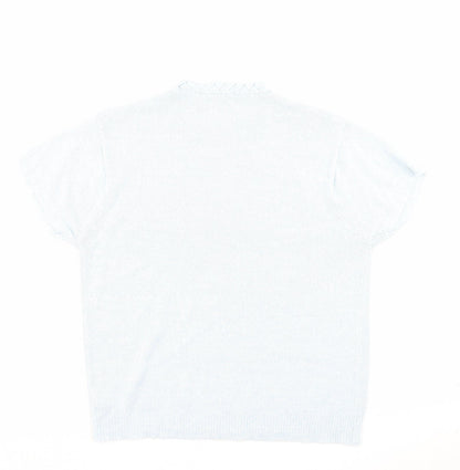 AKAL Womens Blue Acrylic Basic T-Shirt Size L Crew Neck
