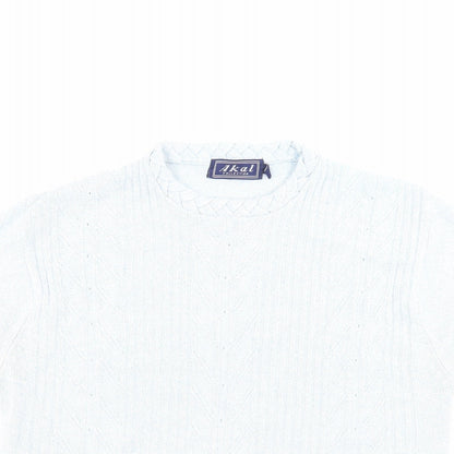 AKAL Womens Blue Acrylic Basic T-Shirt Size L Crew Neck