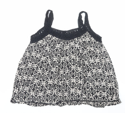 New Look Womens Black Geometric Viscose Camisole Tank Size 8 V-Neck