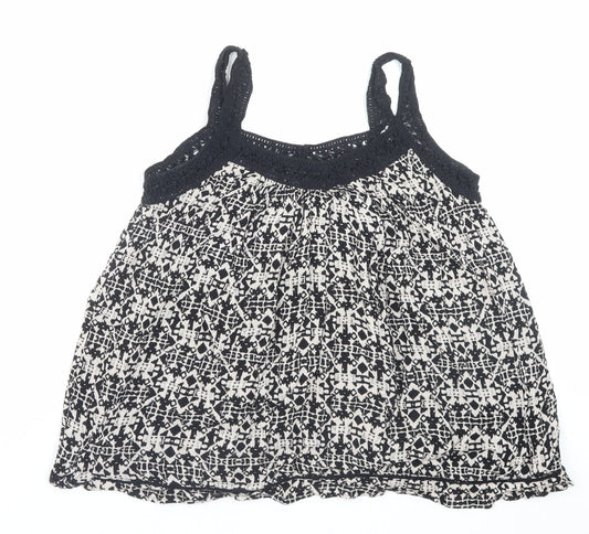 New Look Womens Black Geometric Viscose Camisole Tank Size 8 V-Neck