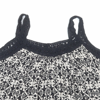 New Look Womens Black Geometric Viscose Camisole Tank Size 8 V-Neck
