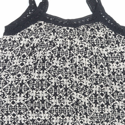 New Look Womens Black Geometric Viscose Camisole Tank Size 8 V-Neck