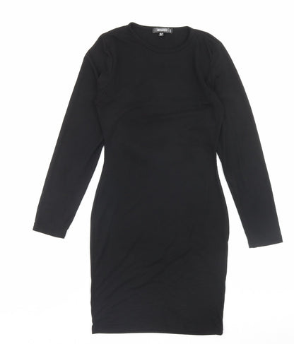 Missguided Womens Black Viscose Bodycon Size 10 Crew Neck Pullover