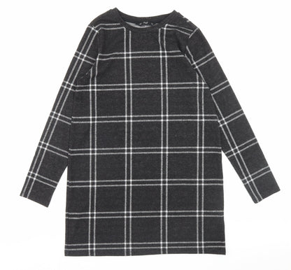 F&F Womens Grey Plaid Polyester A-Line Size 10 Crew Neck Pullover