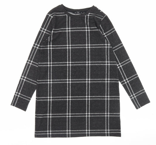 F&F Womens Grey Plaid Polyester A-Line Size 10 Crew Neck Pullover