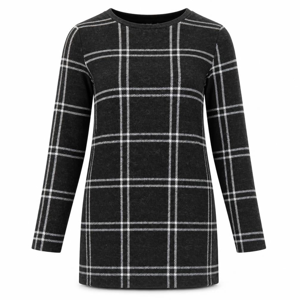 F&F Womens Grey Plaid Polyester A-Line Size 10 Crew Neck Pullover