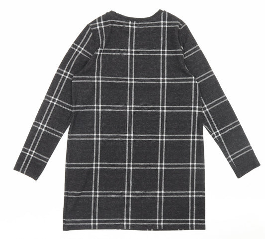 F&F Womens Grey Plaid Polyester A-Line Size 10 Crew Neck Pullover