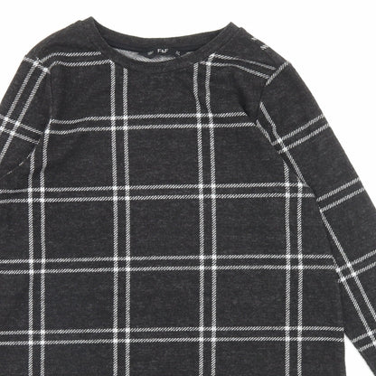 F&F Womens Grey Plaid Polyester A-Line Size 10 Crew Neck Pullover