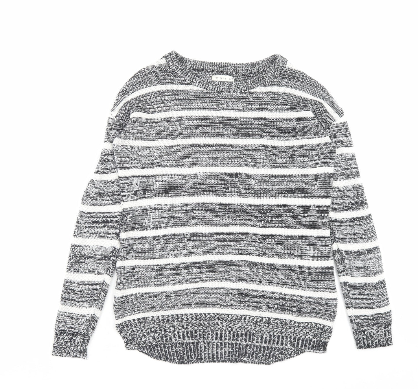 Cotton On Womens Black Crew Neck Striped Cotton Pullover Jumper Size XS