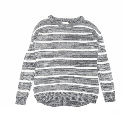 Cotton On Womens Black Crew Neck Striped Cotton Pullover Jumper Size XS
