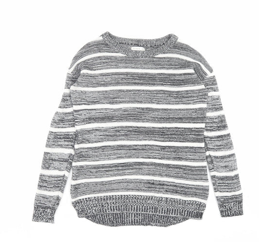 Cotton On Womens Black Crew Neck Striped Cotton Pullover Jumper Size XS