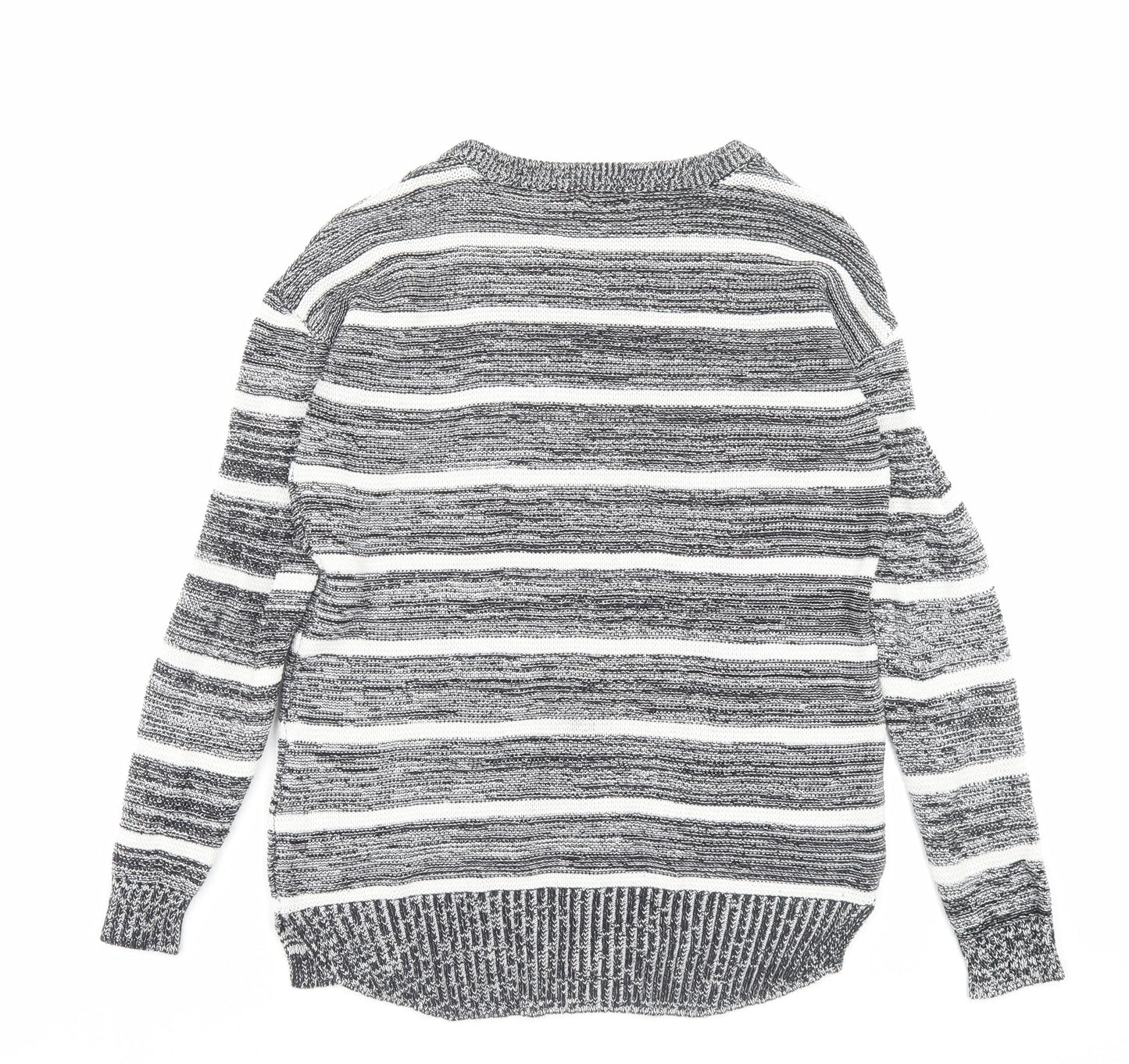 Cotton On Womens Black Crew Neck Striped Cotton Pullover Jumper Size XS